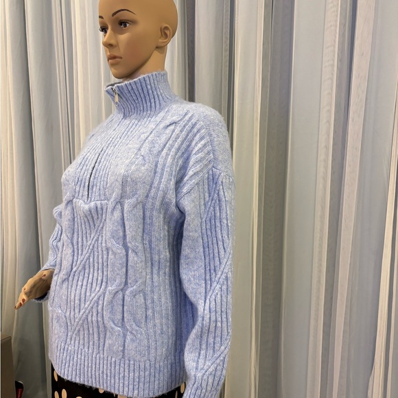 Light Blue Cable Knit Turtleneck Sweater - Picture 7 of 11